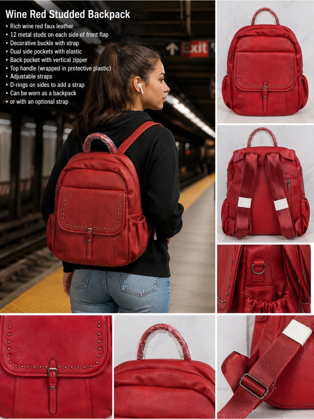 🔥 WINE RED BACKPACK — SHE’S THAT GIRL ❤️🎒